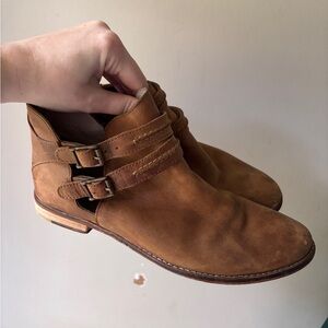 Free People Braeburn Brown Leather Low Strappy Boots 40 9.5